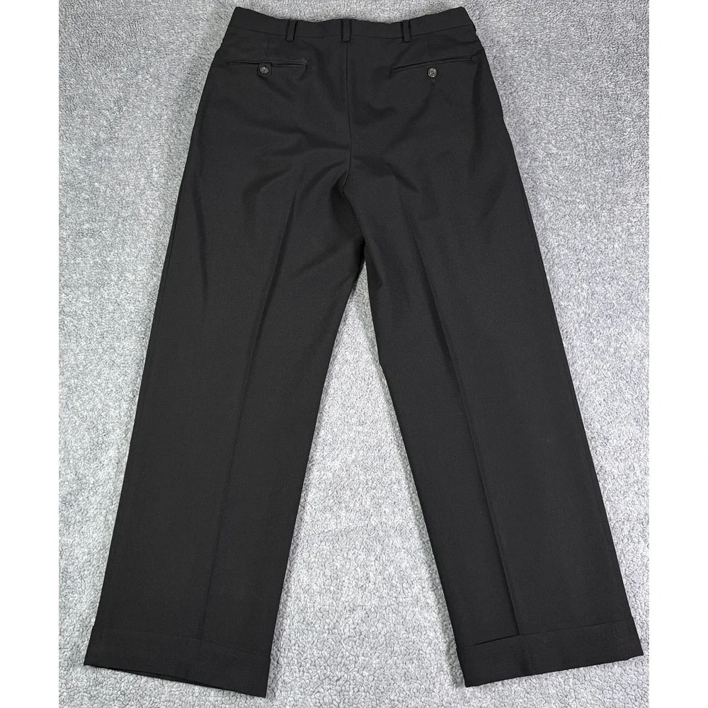 VTG Polo Ralph Lauren Pants Wool Pleated Cuffed Men 32x29 Black 80s Made In USA